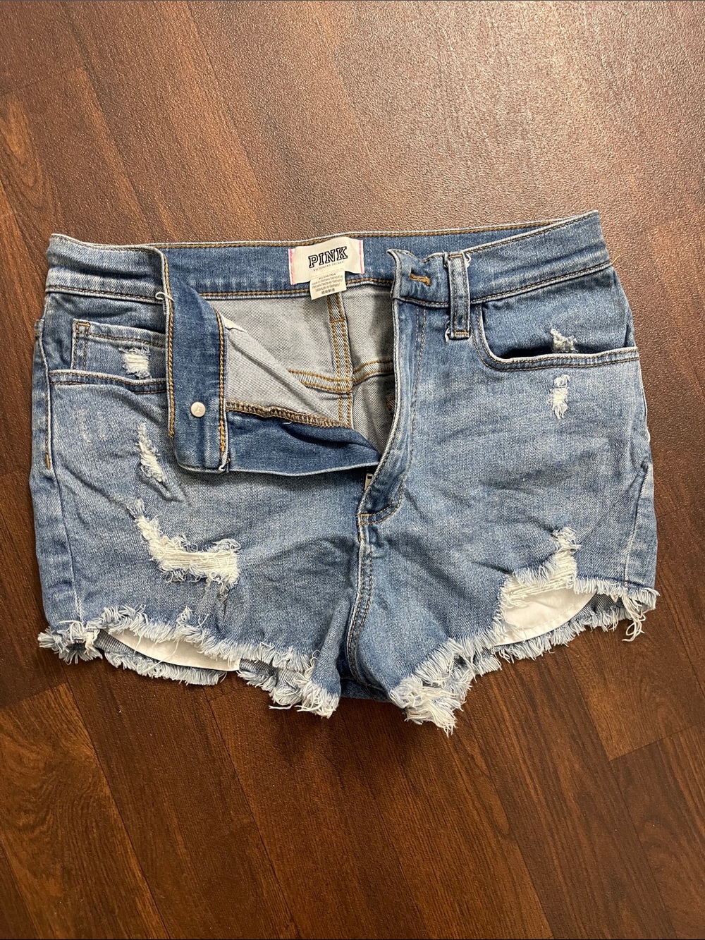 PINK Victoria's Secret Light Blue Distressed Denim Cutoff Shorts